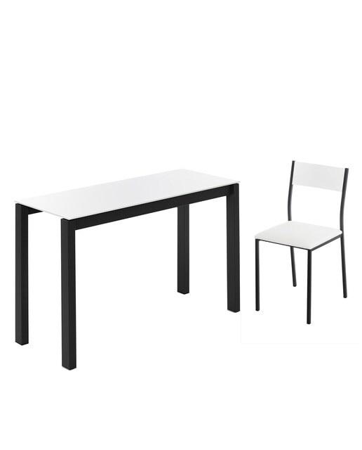 Mesa extensible de cristal Ginger - Blanco / Negro 100 cm Blanco / Negro-6