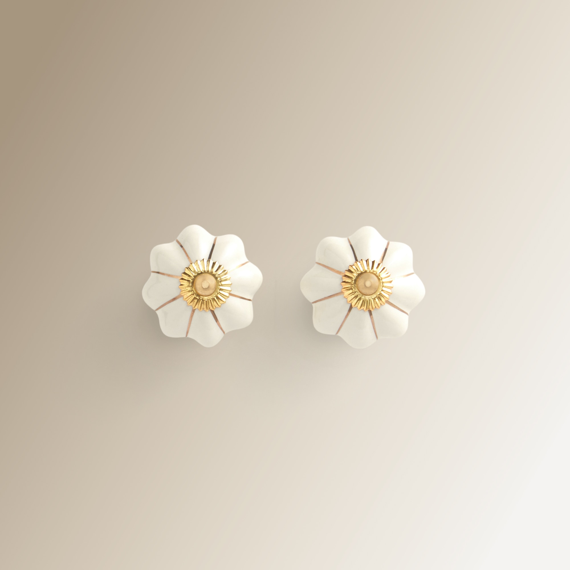 Conjunto de 2 Puxadores de Cerâmica Flor Básicos Creme-1