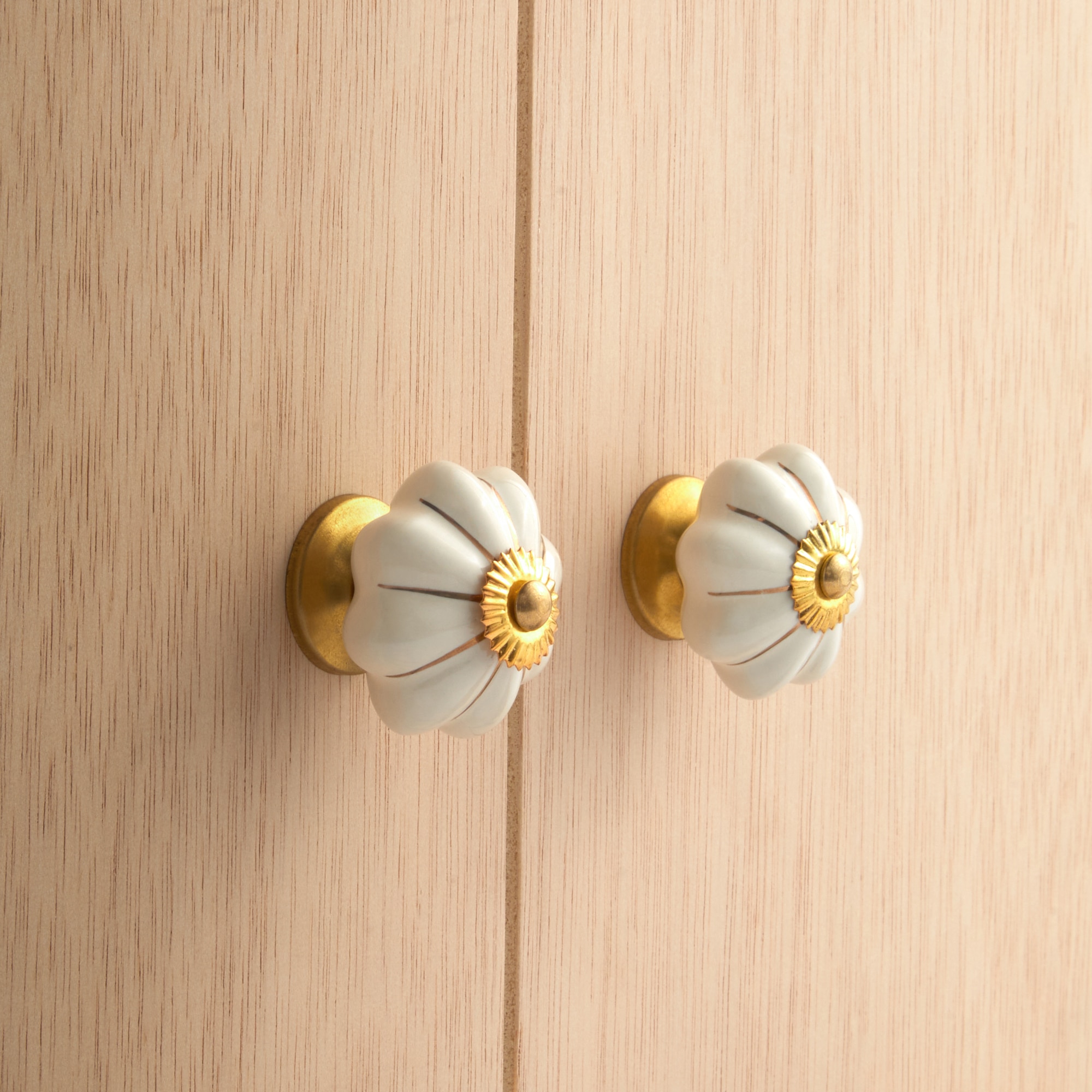 Conjunto de 2 Puxadores de Cerâmica Flor Básicos Creme-2