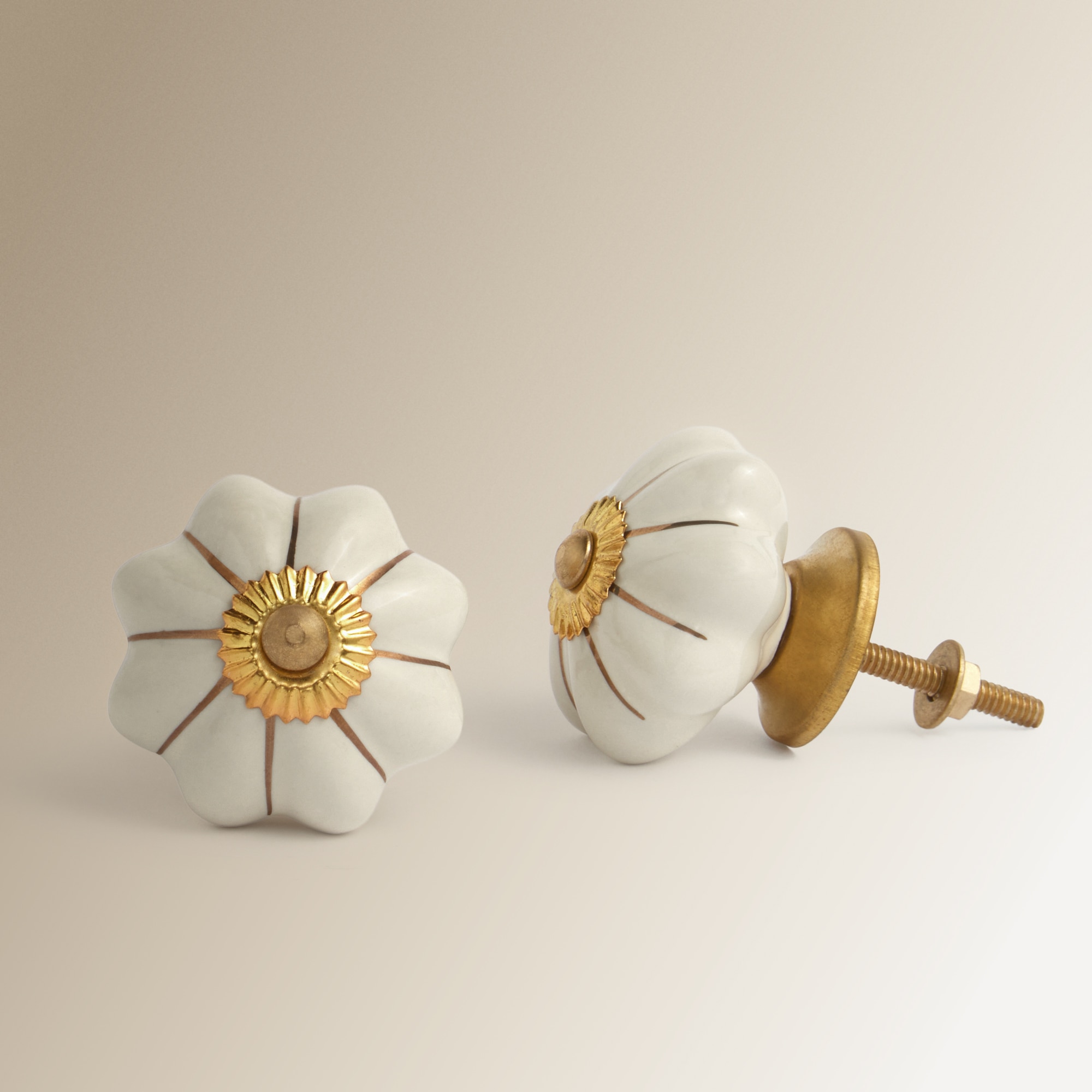 Conjunto de 2 Puxadores de Cerâmica Flor Básicos Creme-3