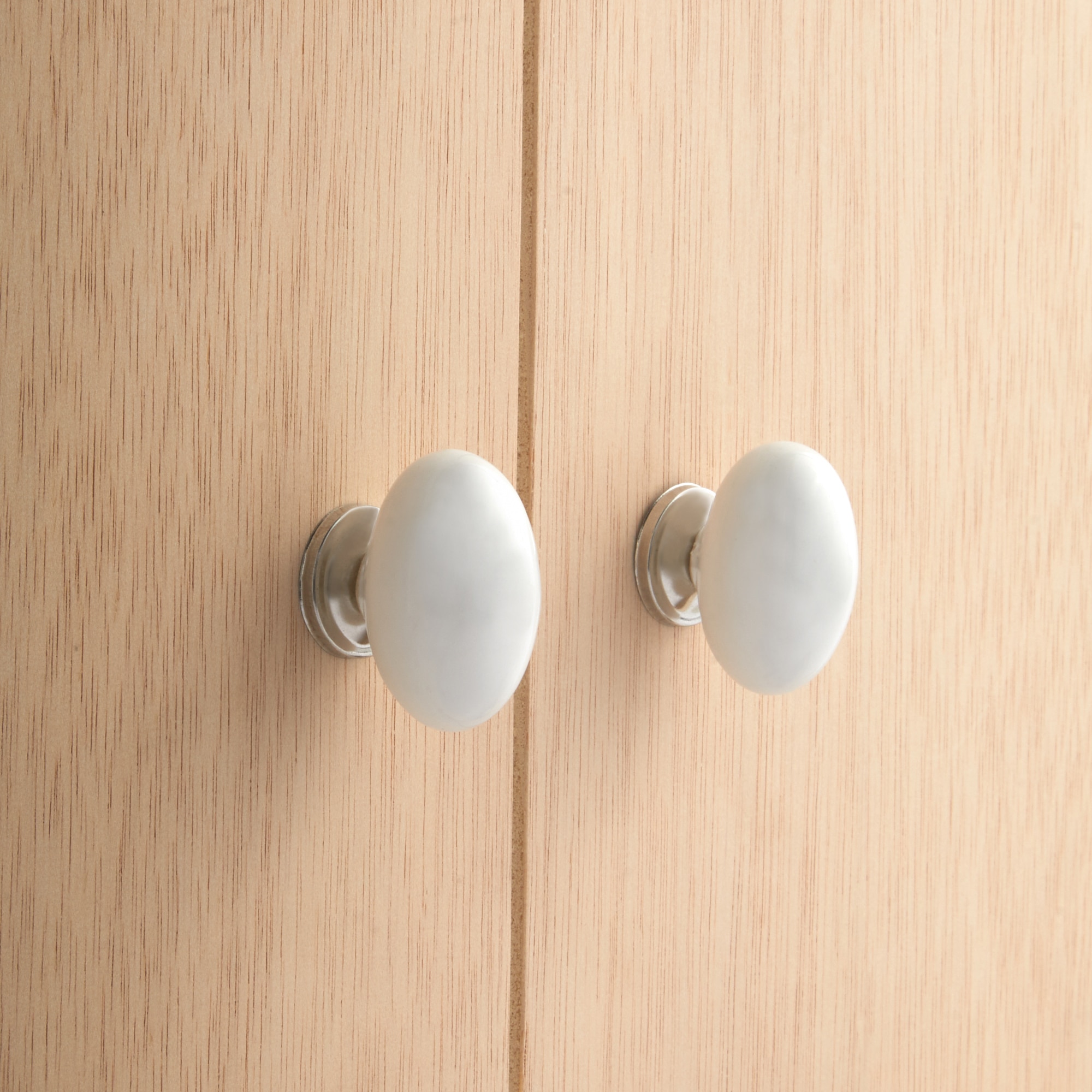 Conjunto de 2 Puxadores de Cerâmica Ovais Básicos Branco-2