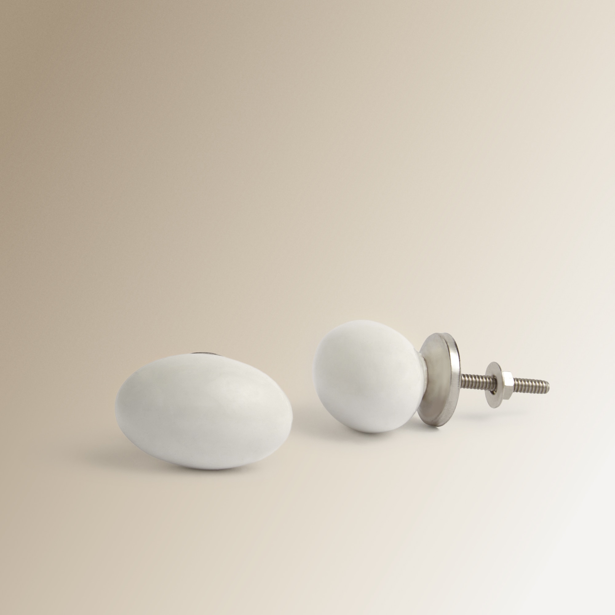 Conjunto de 2 Puxadores de Cerâmica Ovais Básicos Branco-3