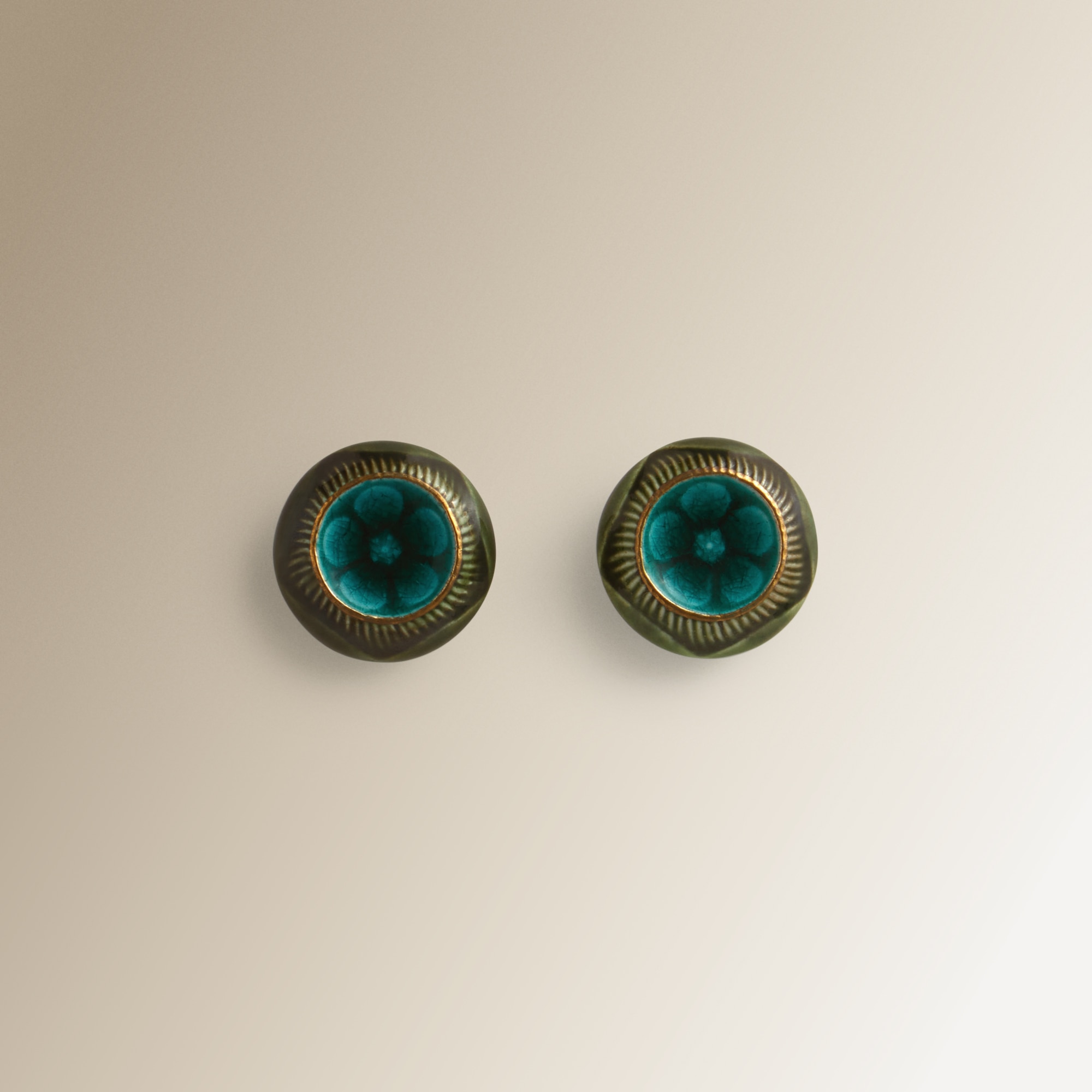 Imagem 0 de Conjunto de 2 puxadores glazed verdes com rebordo dourado Gress El Corte Inglés