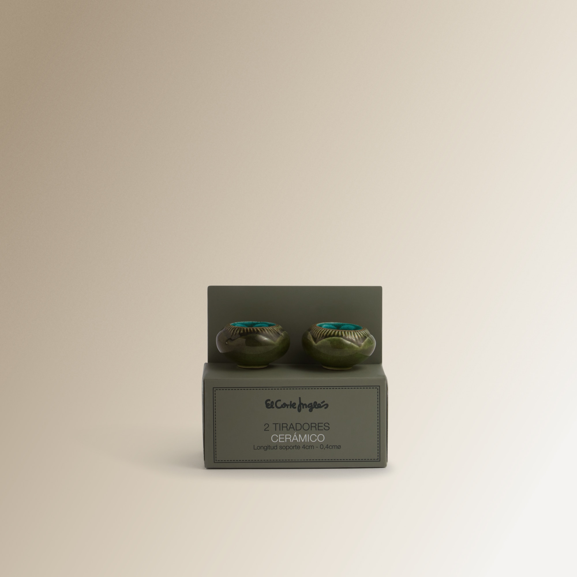 Conjunto de 2 puxadores glazed verdes com rebordo dourado Gress El Corte Inglés Verde-4