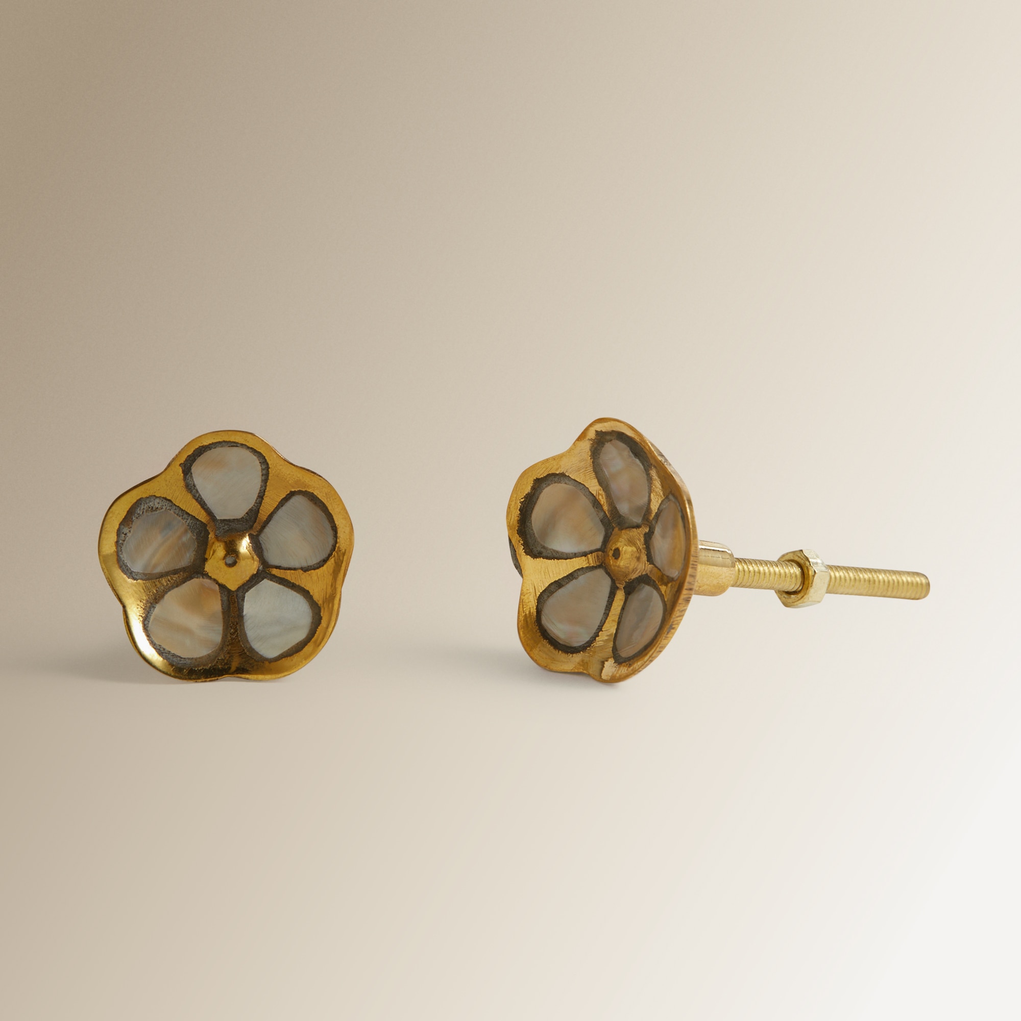 Conjunto de 2 Puxadores Flor Madrepérola Ouro-3