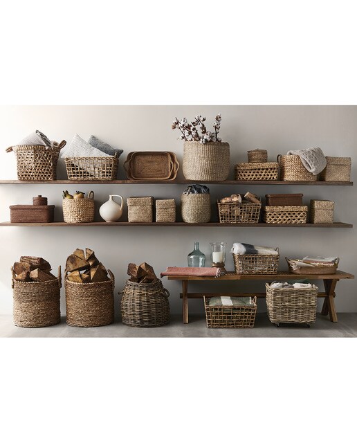 Cesta de Rotim com Rodas Jambara Cinzento-5