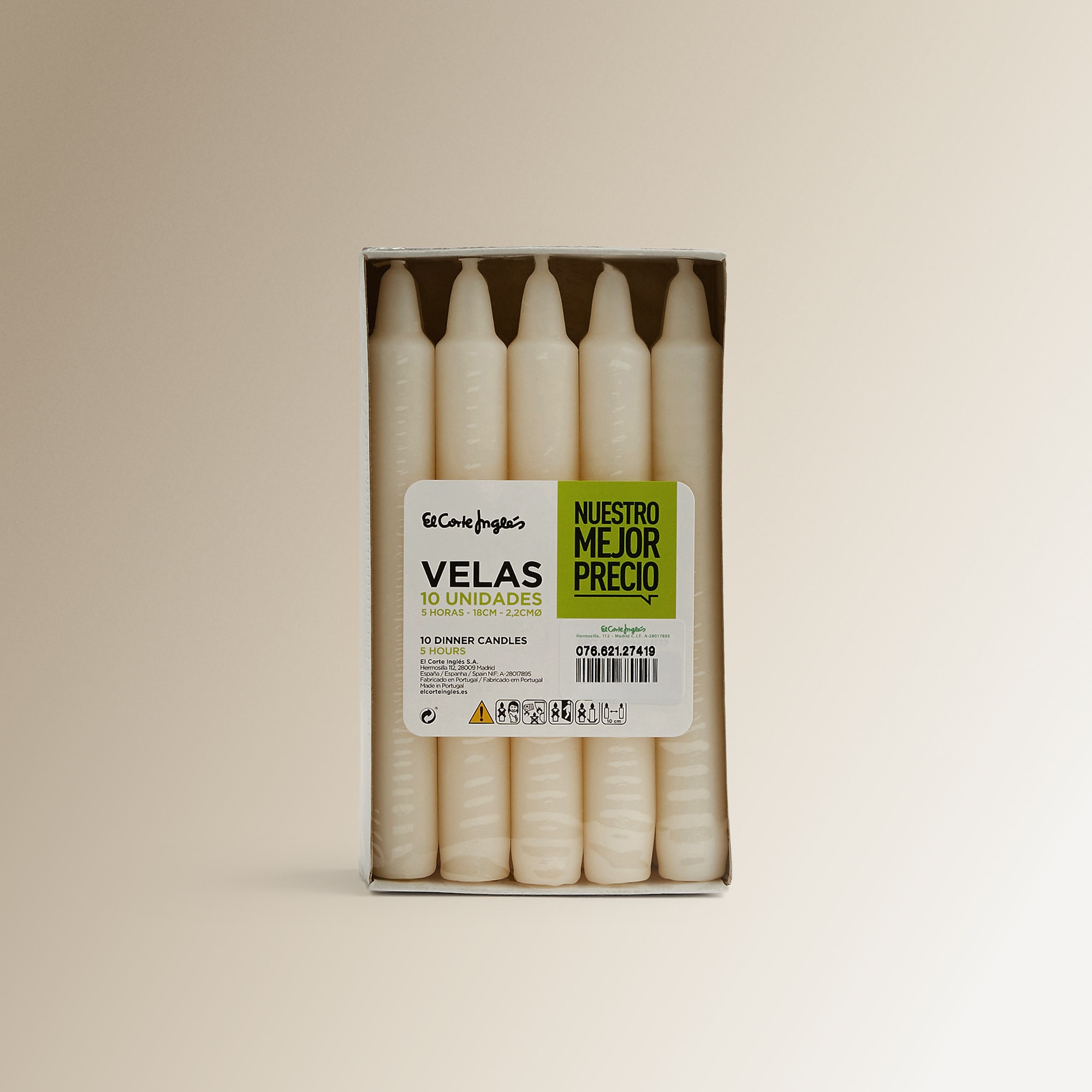 Set de 10 velas blancas Nuestro Mejor Precio - El Corte Inglés Natural-5