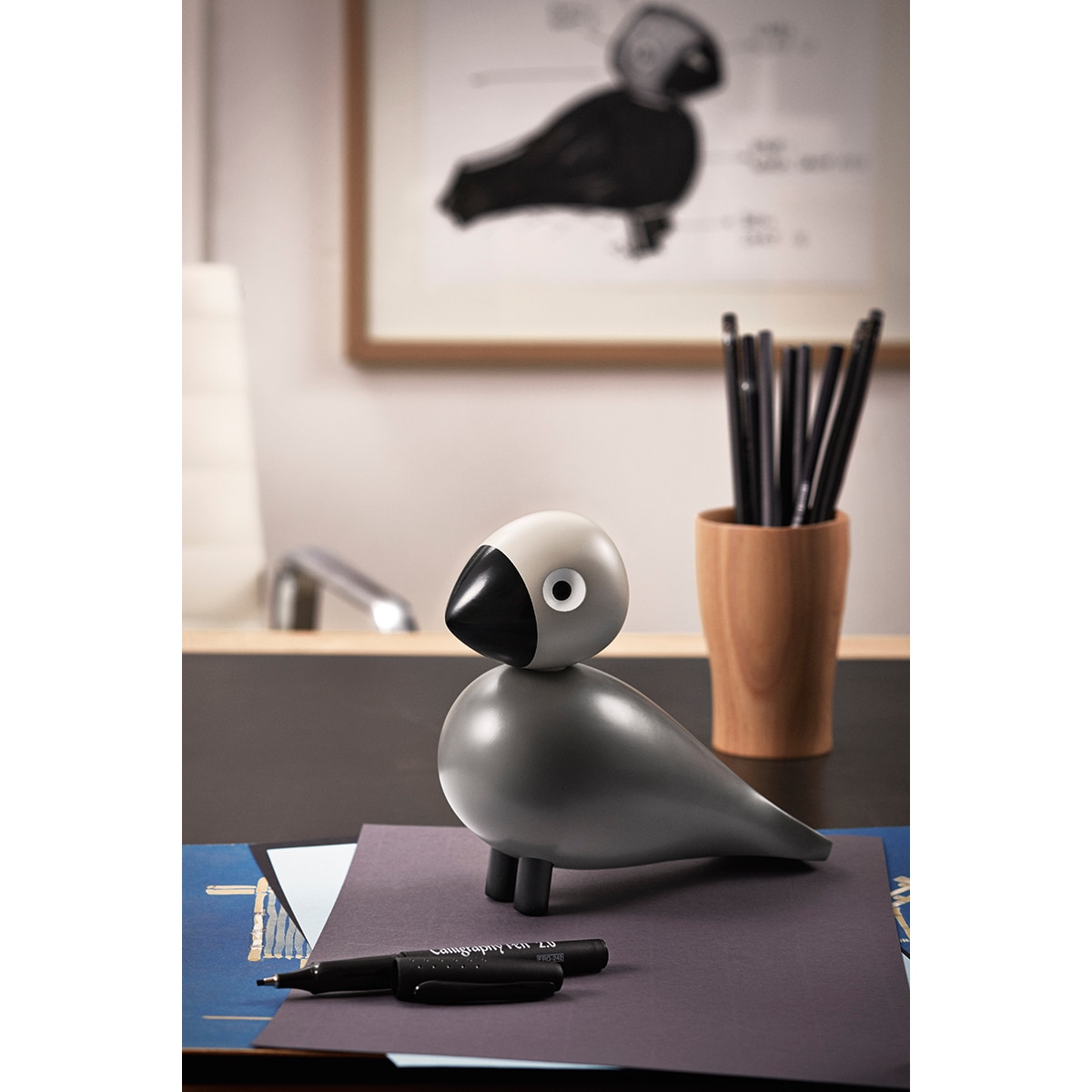 Figura pássaro de madeira Cinzento-5