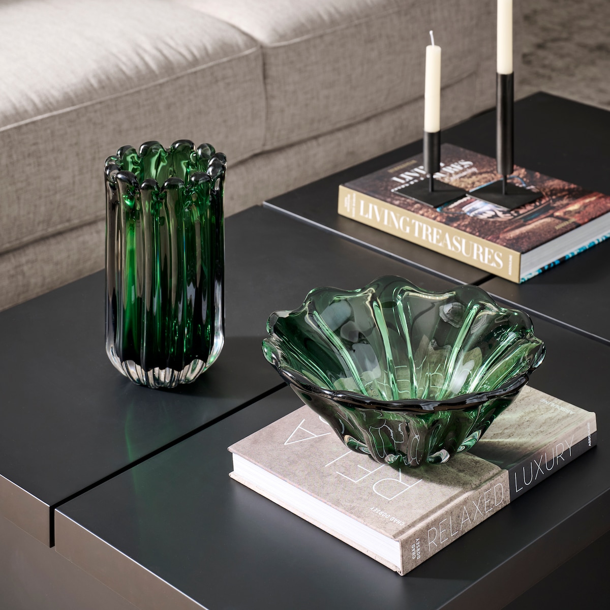 Centro de Mesa com Fundo de Vidro Ondas Verde-6