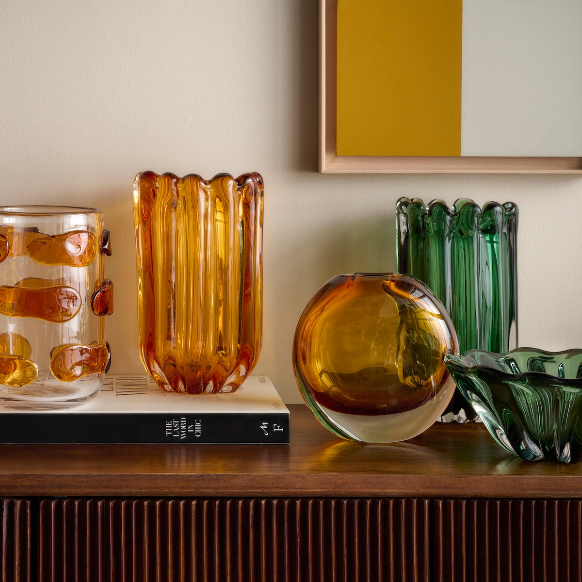 Centro de Mesa com Fundo de Vidro Ondas Verde-7