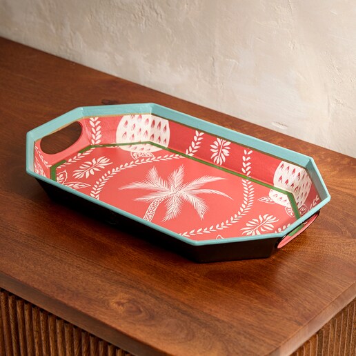 Bandeja decorativa pintada a mano Palmera Roja Ananas