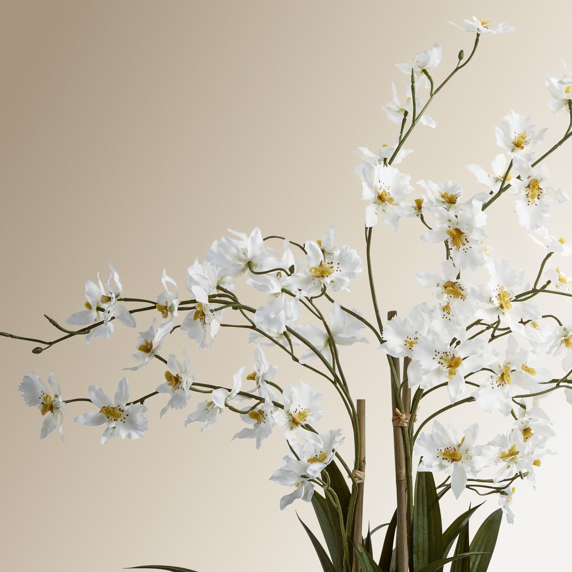 Planta artificial orquídea com base natural Branco-2