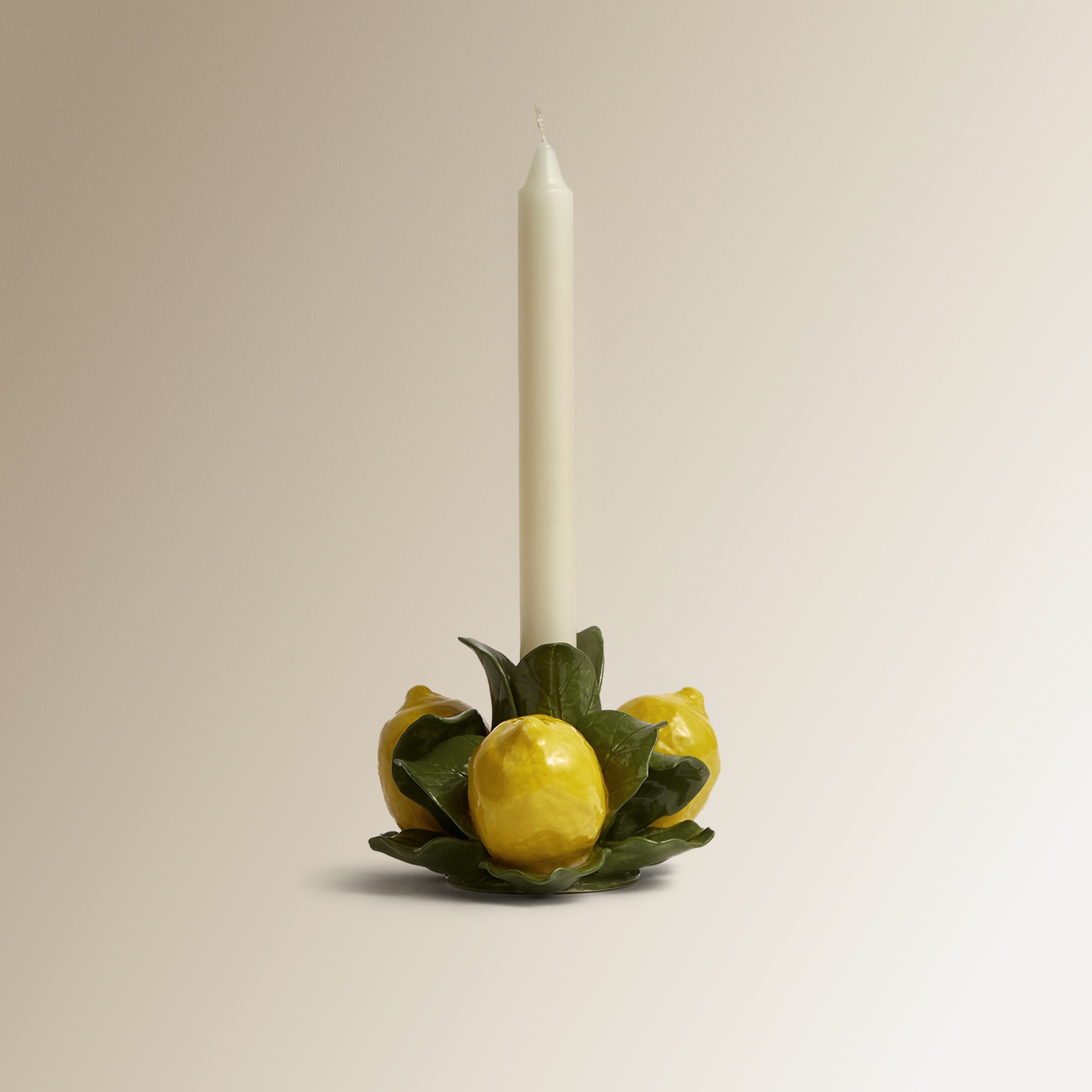 Candelabro Pintado à Mão Limões de Porcelana Amarelo-2