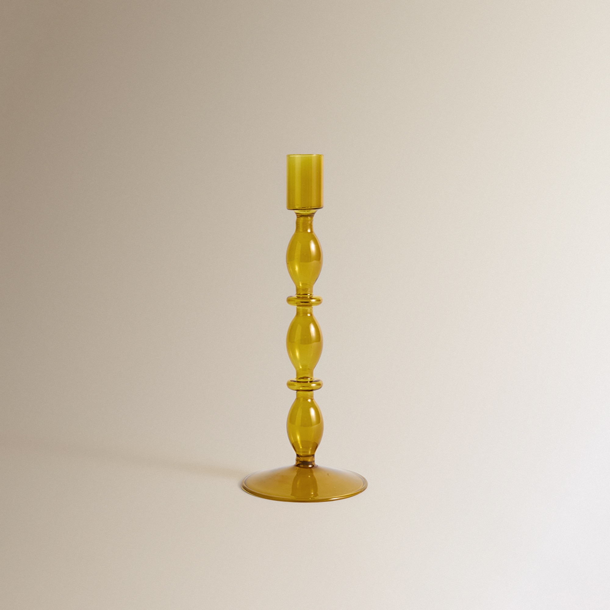 Candelabro de Vidro Fino - Cor de Mostarda Mostarda-2
