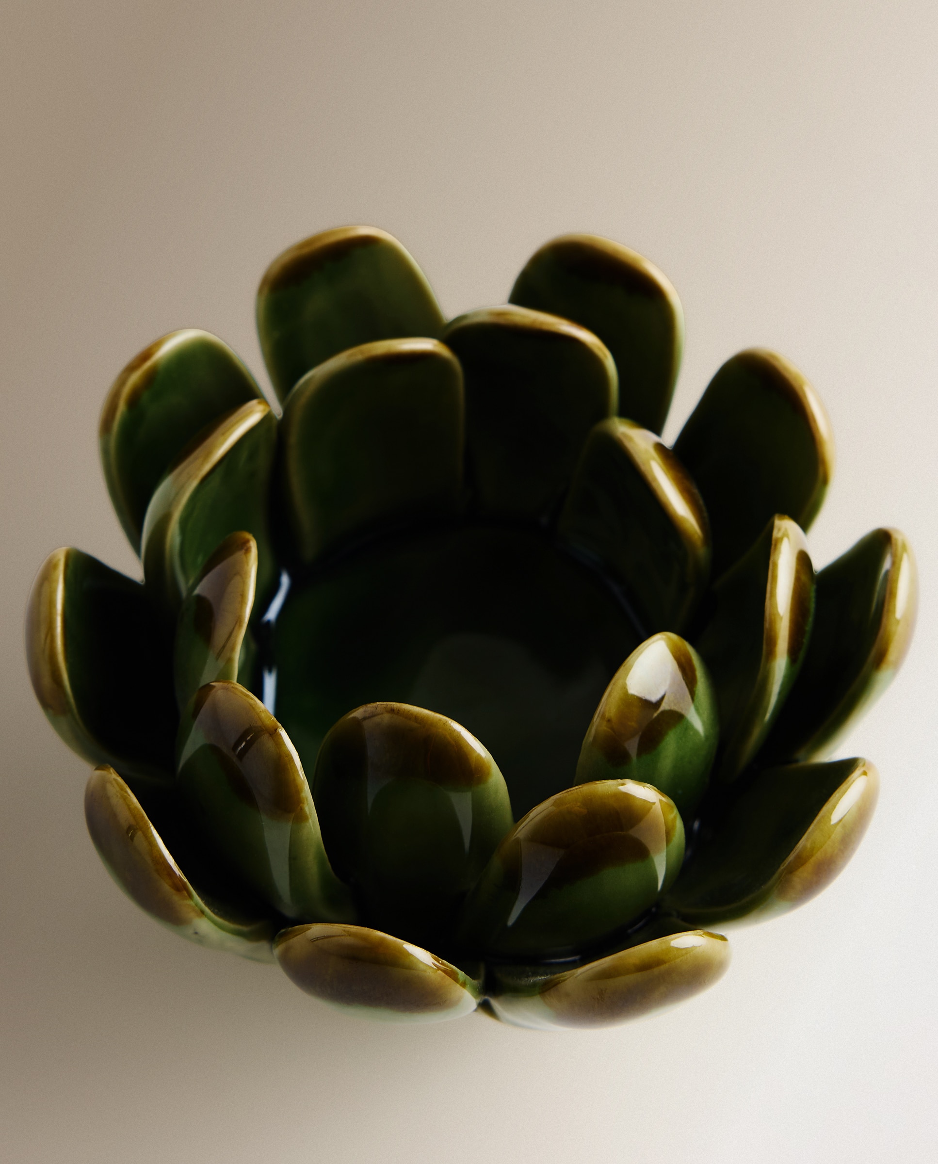 Porta-Velas de Cerâmica Flor Aticho Verde-escuro-2