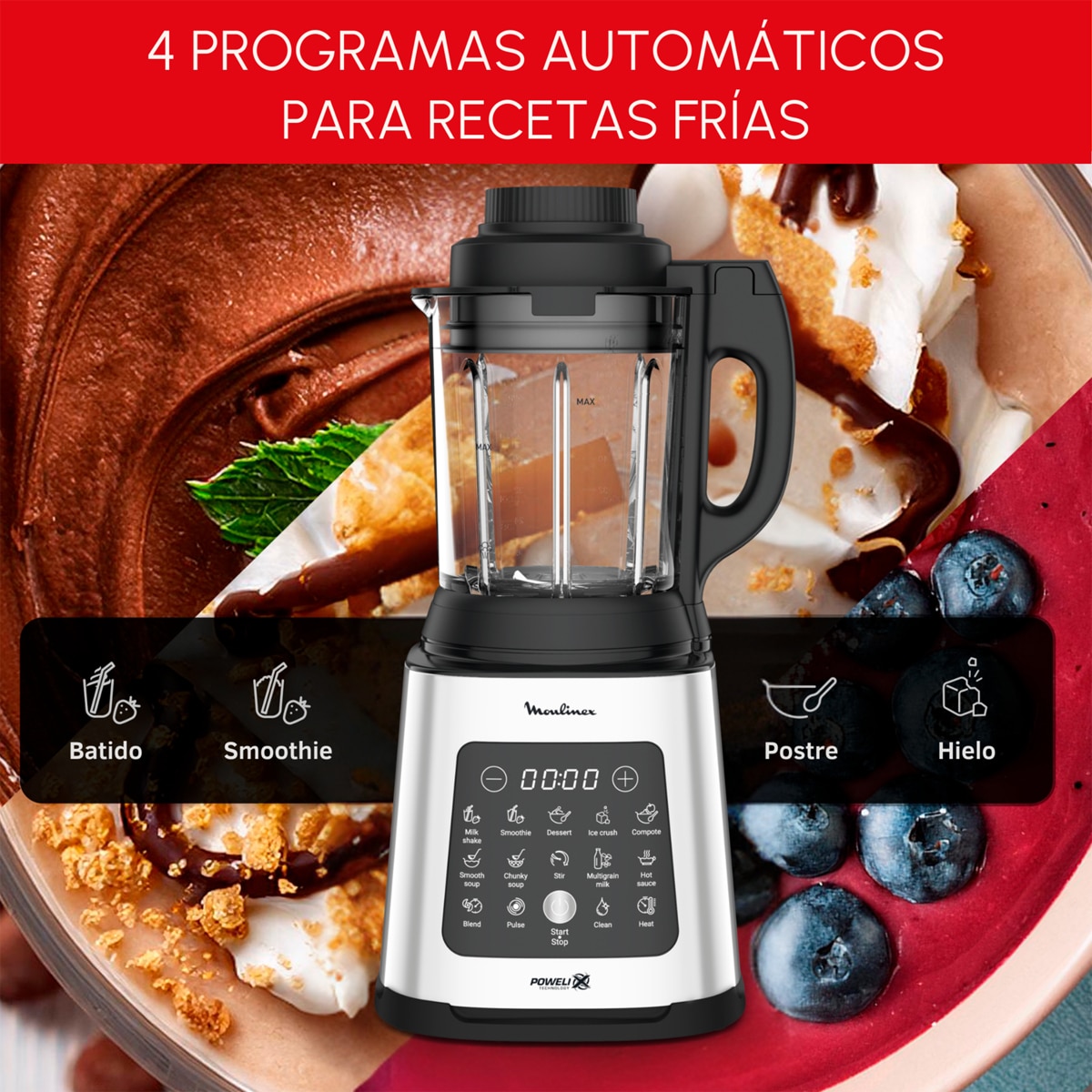 Batidora de Vaso Moulinex PerfectMix Cook LM835D, Cuchillas Powelix Negro-3