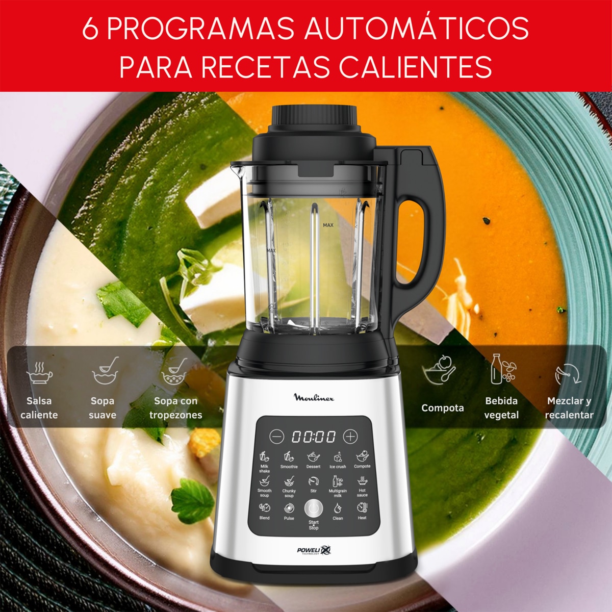 Batidora de Vaso Moulinex PerfectMix Cook LM835D, Cuchillas Powelix Negro-4