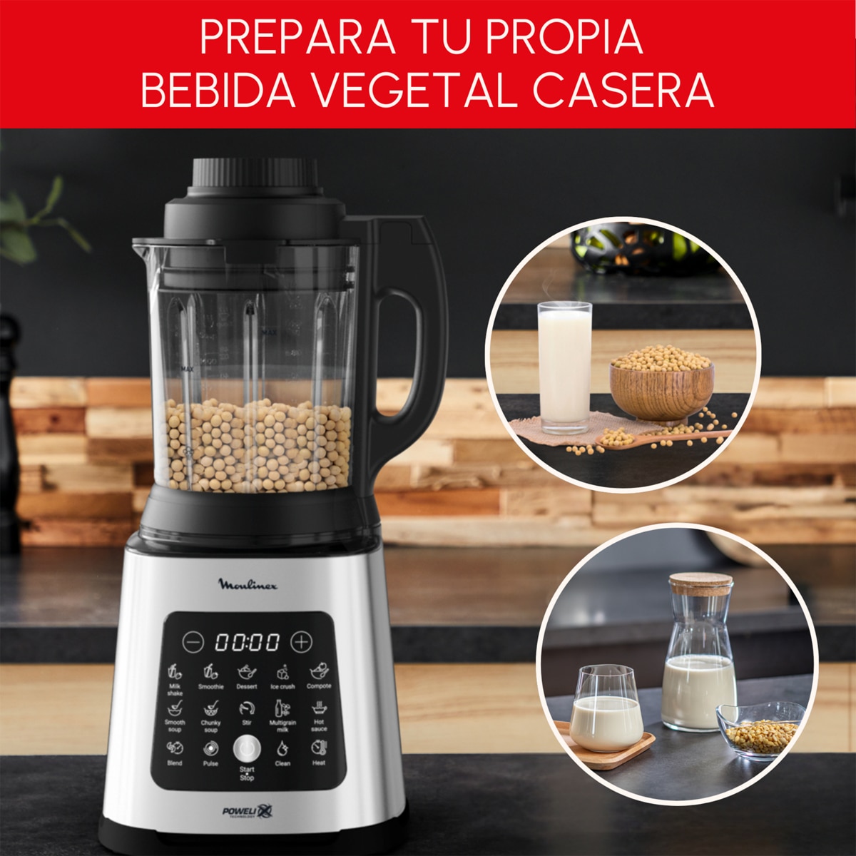 Batidora de Vaso Moulinex PerfectMix Cook LM835D, Cuchillas Powelix Negro-5
