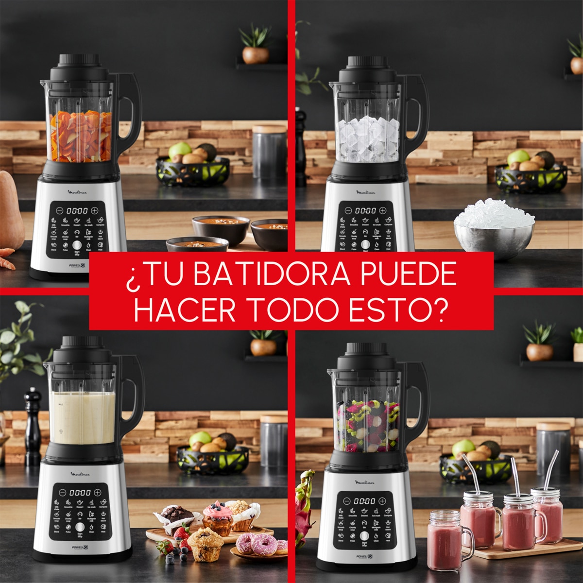 Batidora de Vaso Moulinex PerfectMix Cook LM835D, Cuchillas Powelix Negro-6