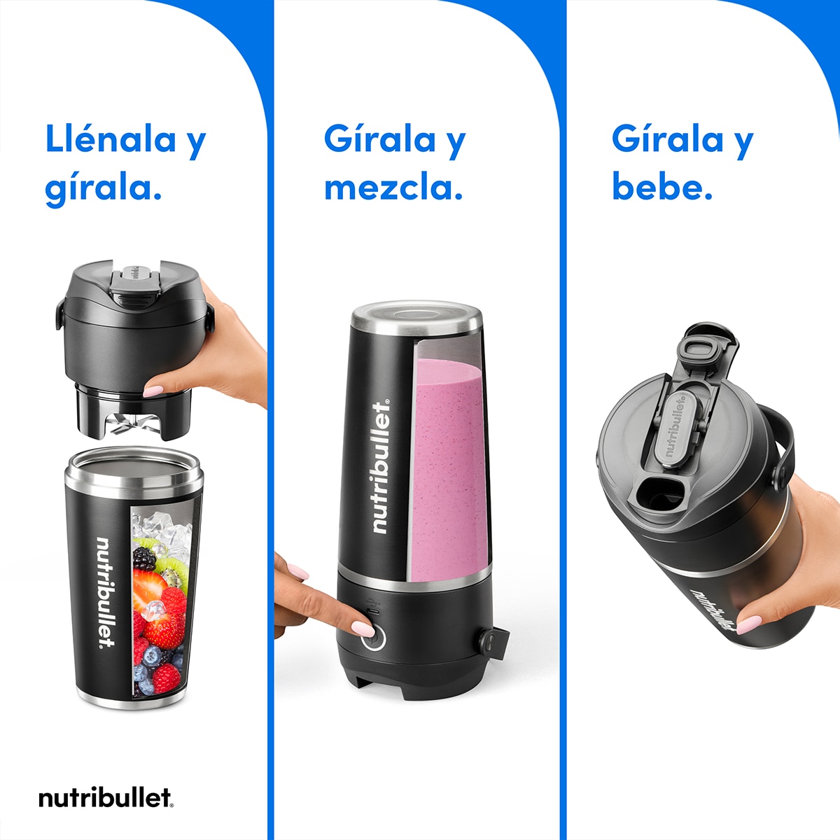 Batidora personal portátil Nutribullet Flip NBP016B con vaso térmico para mantener el frío Negro-4