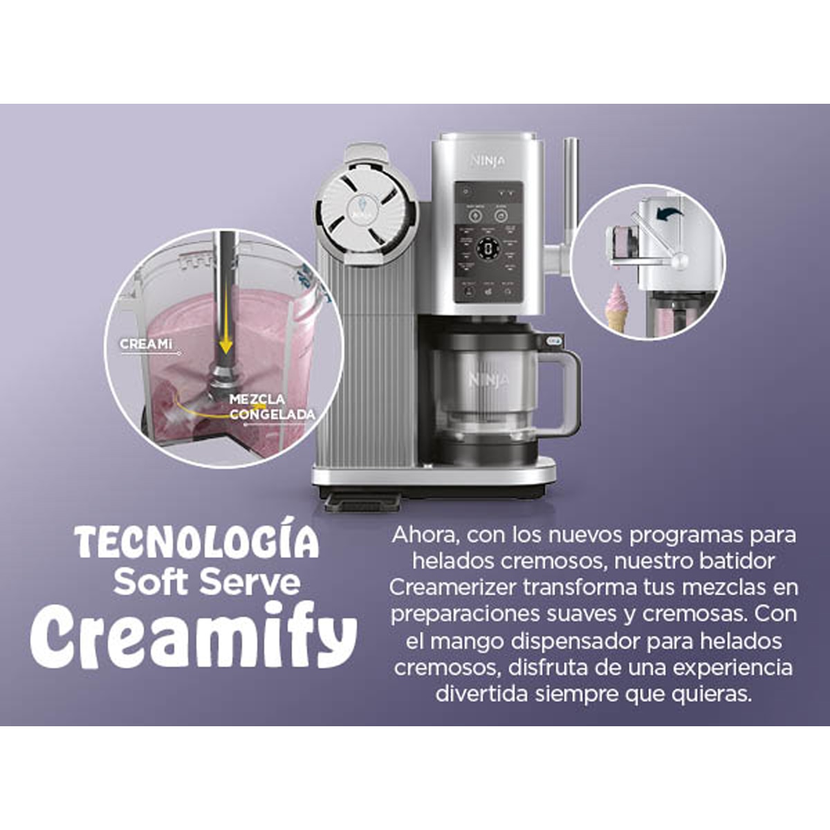 Máquina de helados y elaboraciones frías Ninja Creami Scoop&swirl NC701EU 800W, 2 litros y 13 programas Plata-4