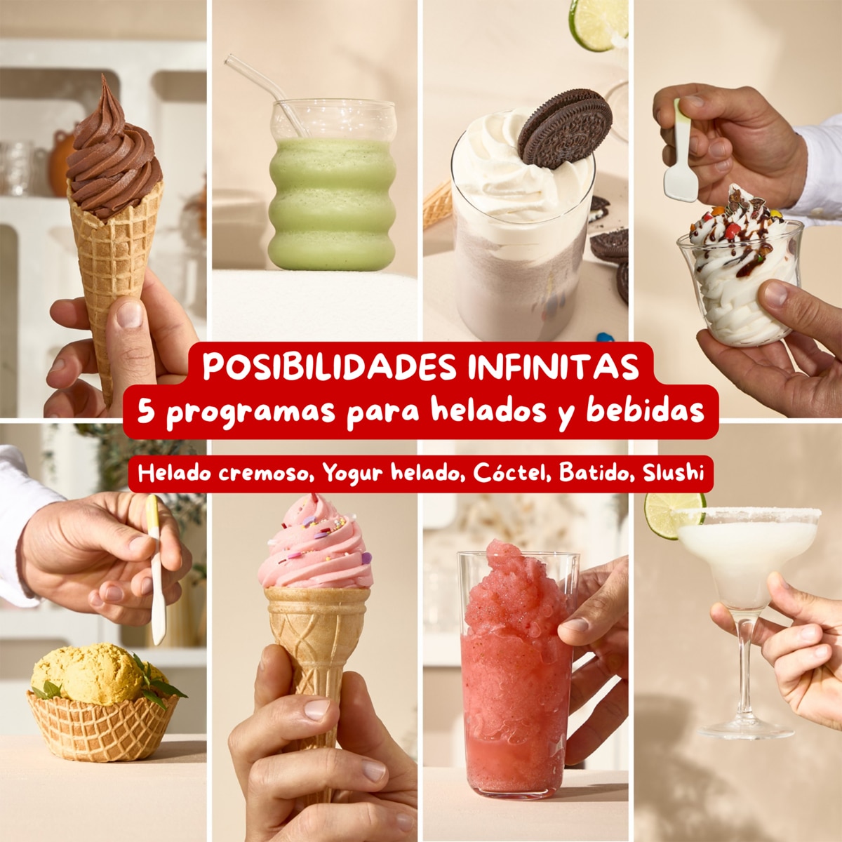 Máquina de Helados y Bebidas Heladas Moulinex Freezi MJ803, 16 en 1 Beige-3
