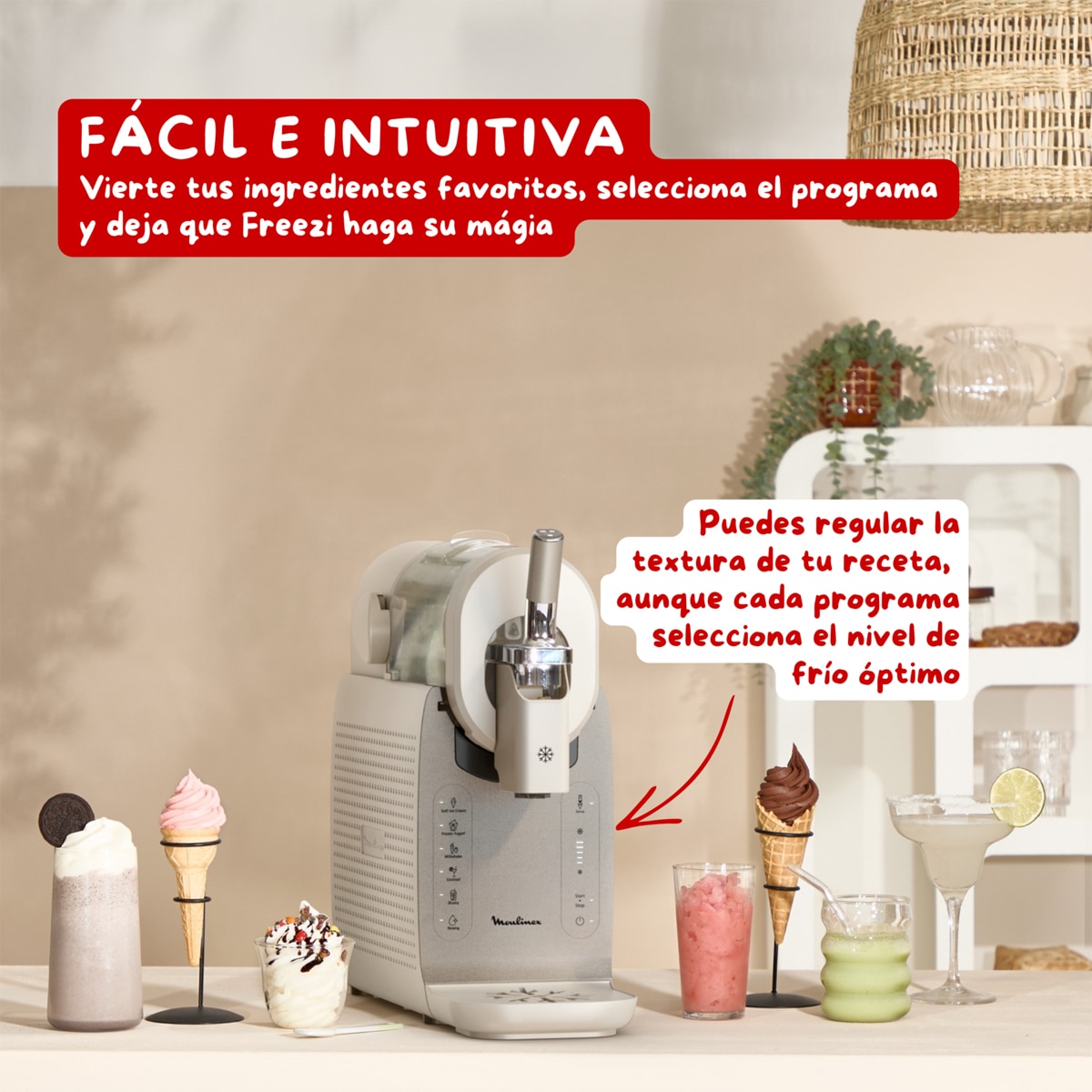 Máquina de Helados y Bebidas Heladas Moulinex Freezi MJ803, 16 en 1 Beige-5