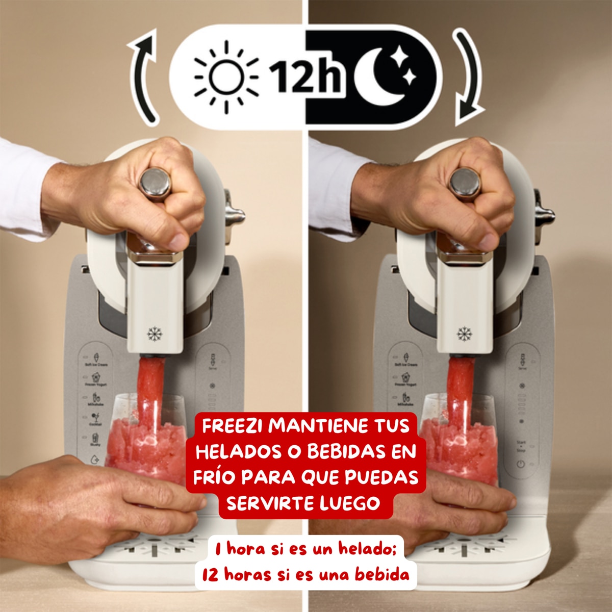 Máquina de Helados y Bebidas Heladas Moulinex Freezi MJ803, 16 en 1 Beige-6