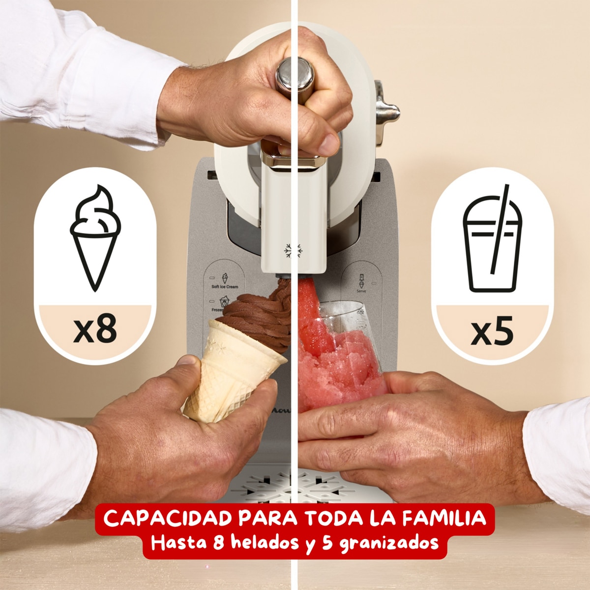 Máquina de Helados y Bebidas Heladas Moulinex Freezi MJ803, 16 en 1 Beige-7