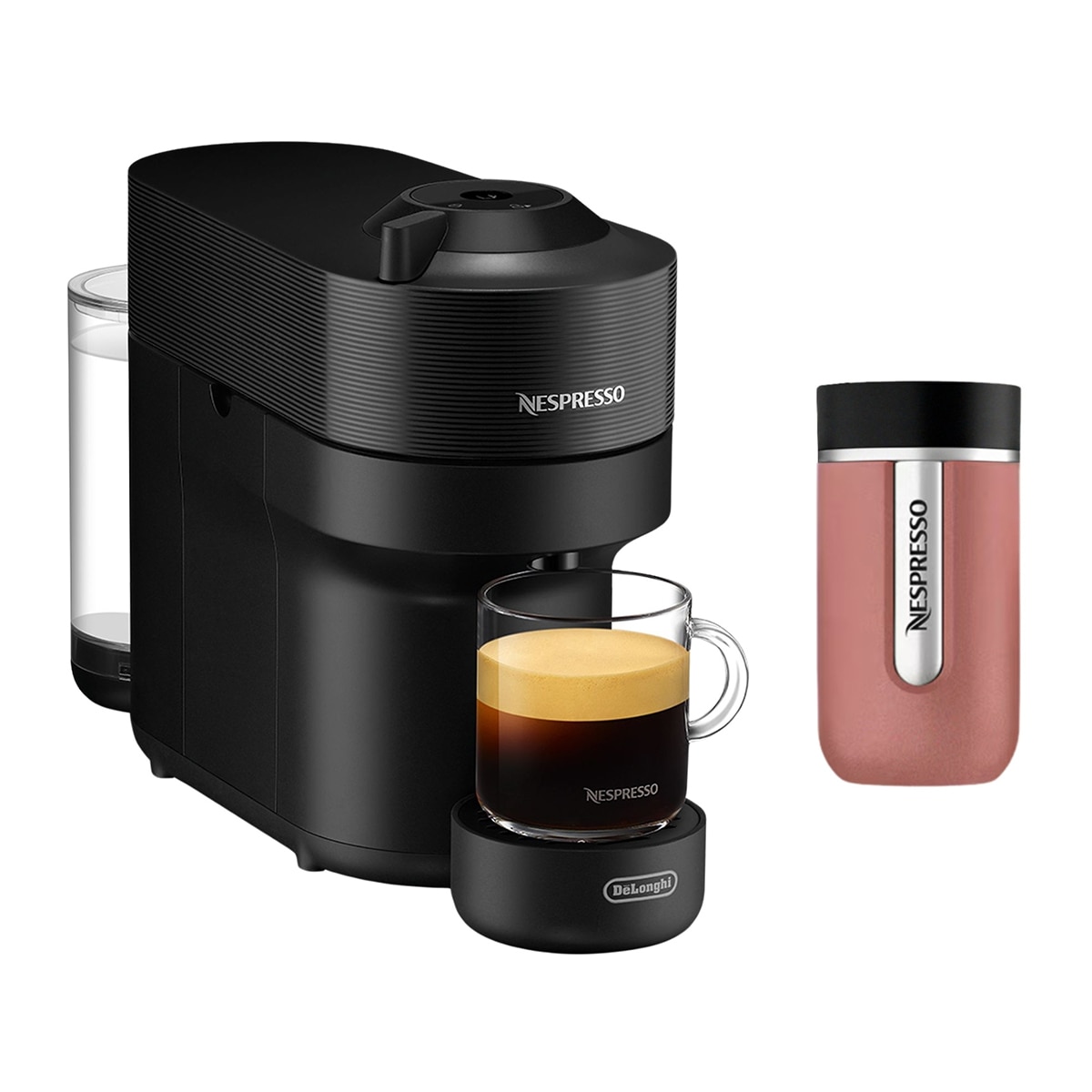 Cafetera de cápsulas De'Longhi Vertuo Pop ENV90.B + Travel Mug para cápsulas Nespresso Vertuo Negro-1