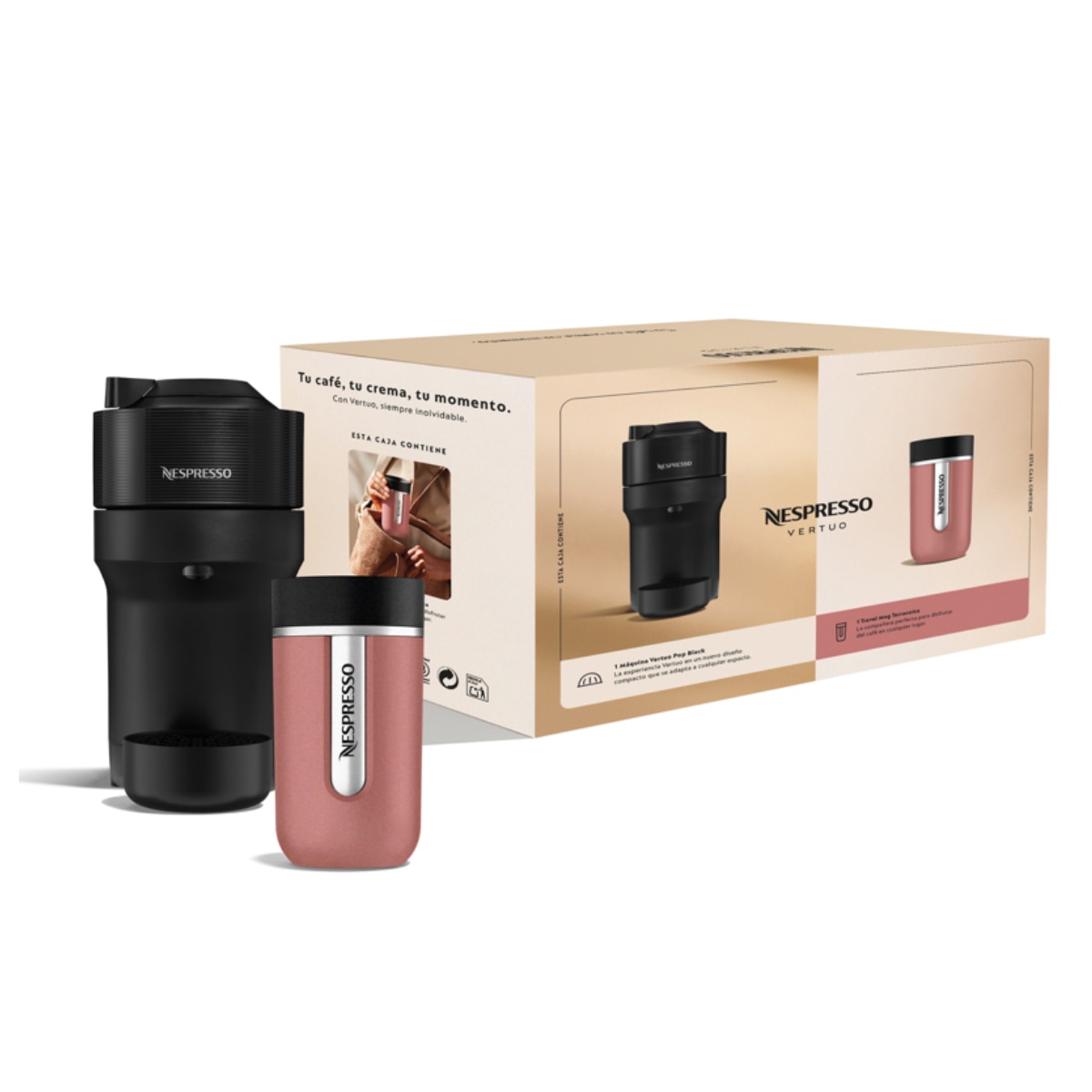 Cafetera de cápsulas De'Longhi Vertuo Pop ENV90.B + Travel Mug para cápsulas Nespresso Vertuo Negro-2