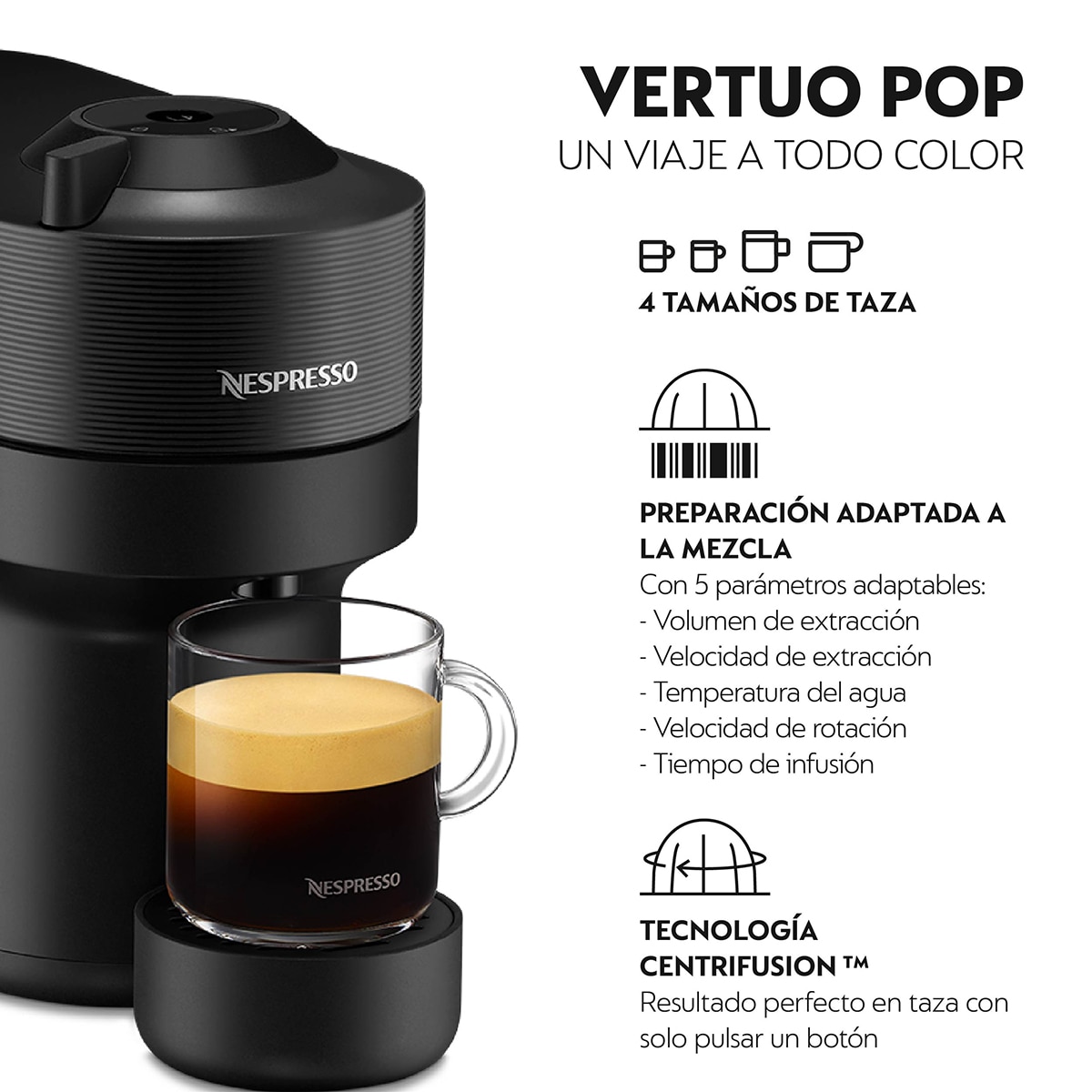 Cafetera de cápsulas De'Longhi Vertuo Pop ENV90.B + Travel Mug para cápsulas Nespresso Vertuo Negro-6