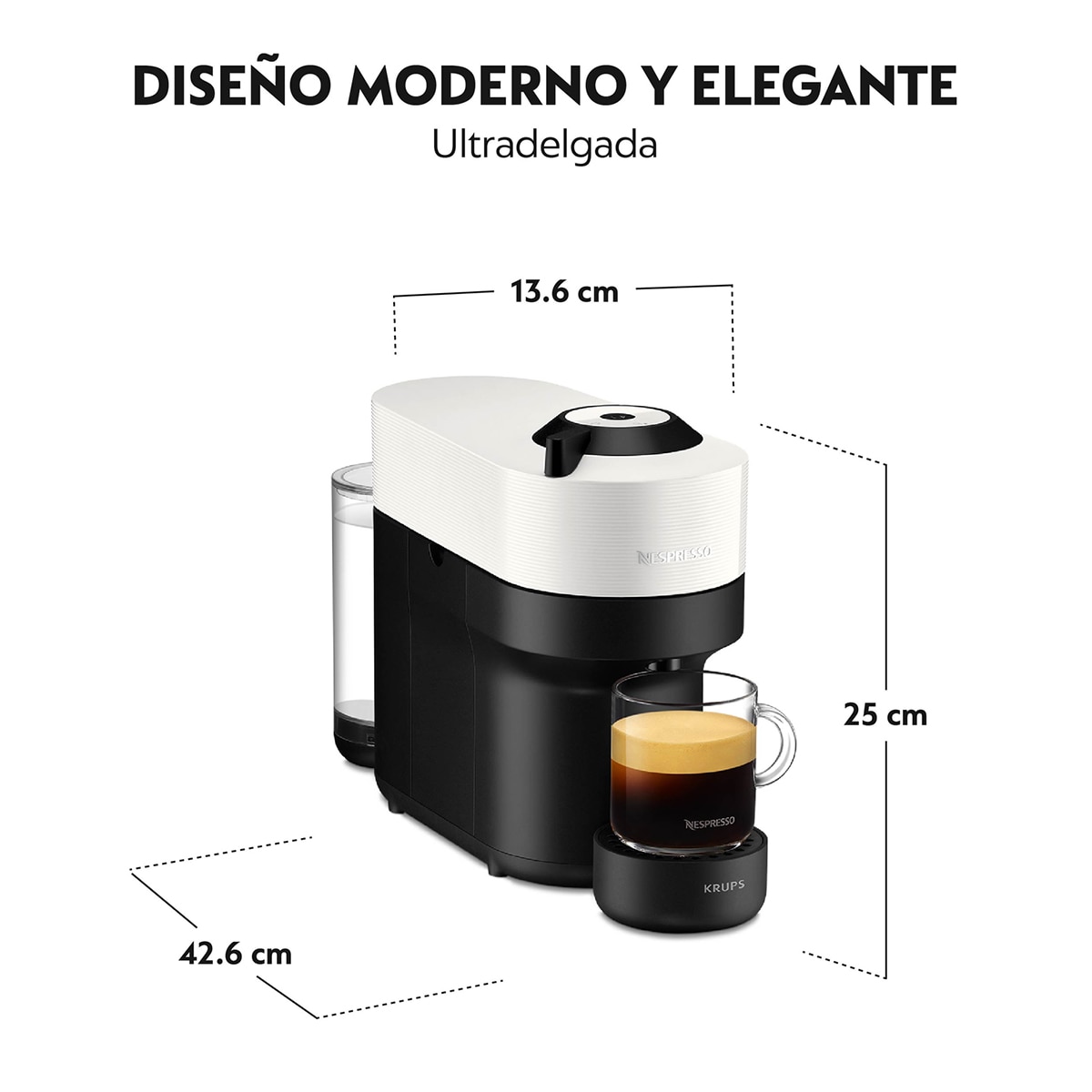 Cafetera de cápsulas Krups Vertuo Pop XN9201nes para cápsulas Nespresso Vertuo Blanco-3
