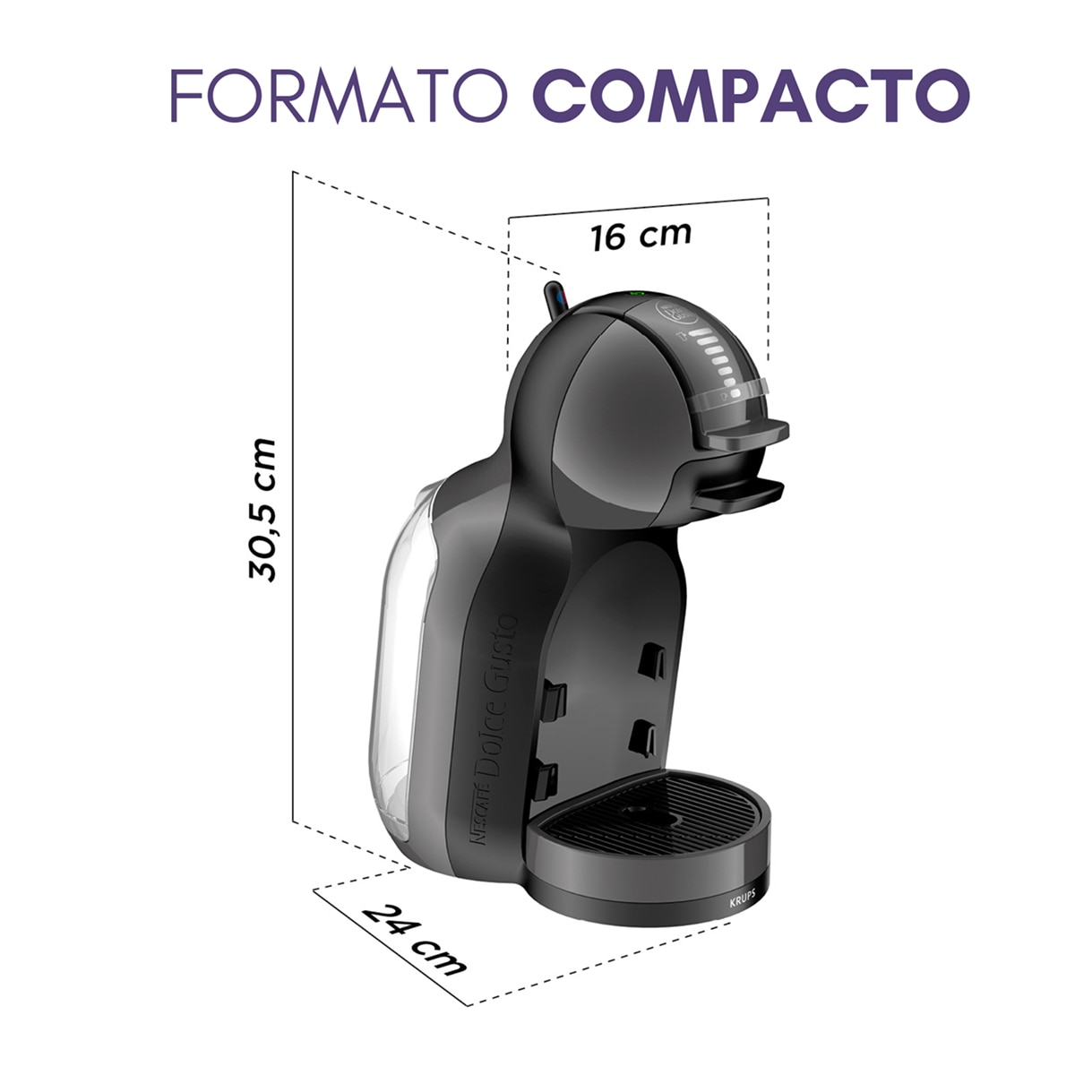 Cafetera de cápsulas automática Krups MiniMe para cápsulas Nescafé Dolce Gusto con dos packs de café Negro-3