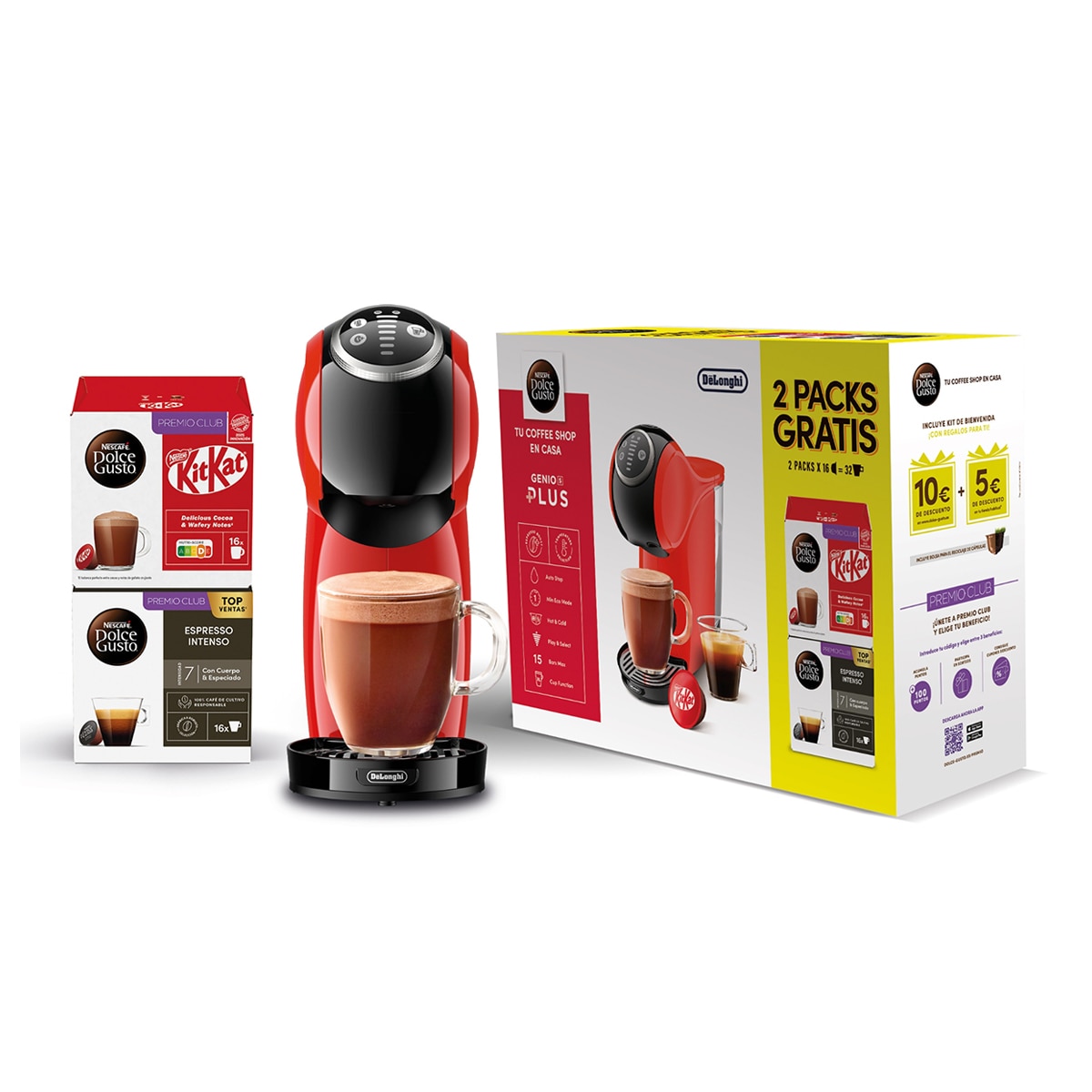 De’Longhi – Cafetera de Cápsulas Delonghi Genio S Plus Dolce Gusto EDG315.R + 2 Packs café.
