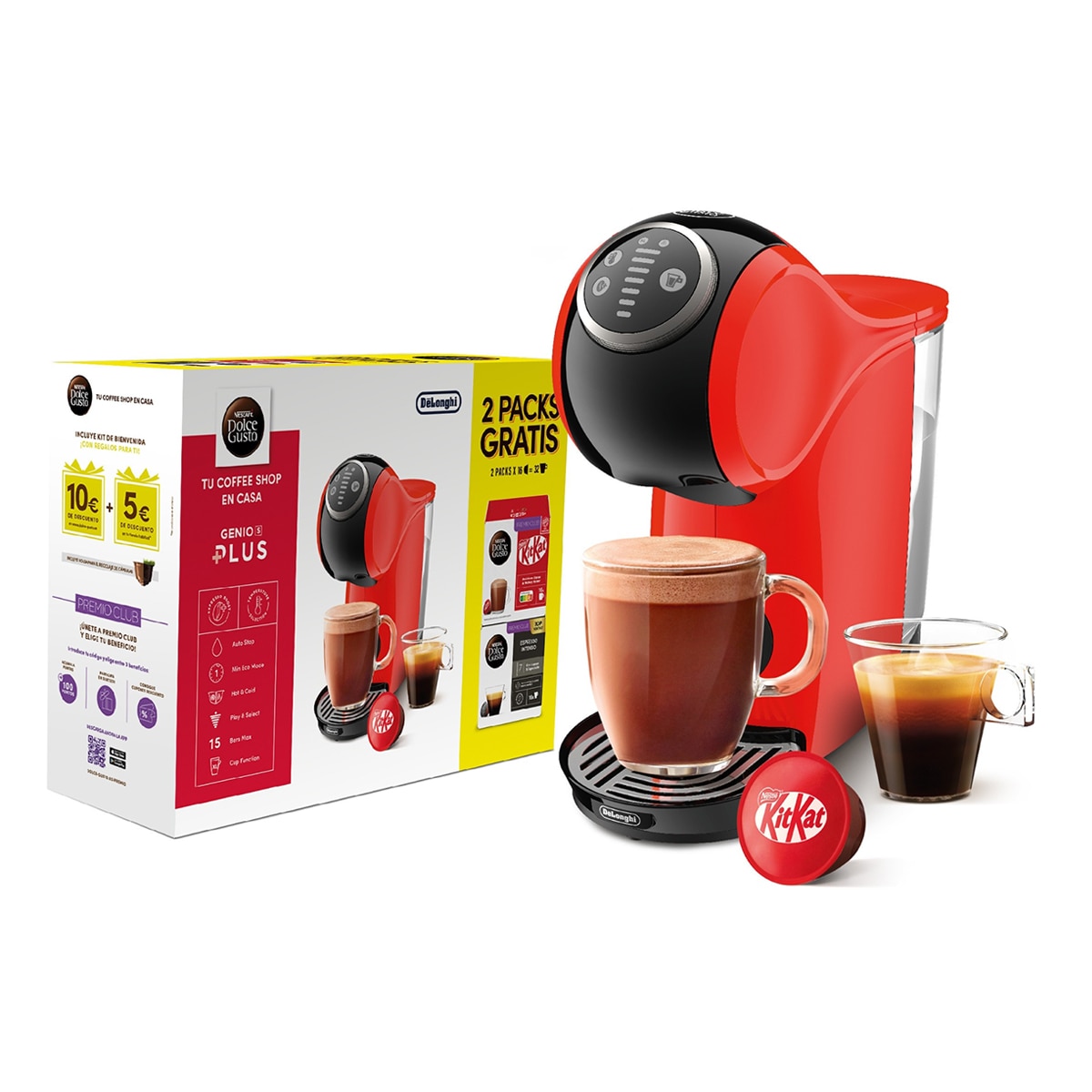 Cafetera de Cápsulas Delonghi Genio S Plus Dolce Gusto EDG315.R + 2 Packs café 6