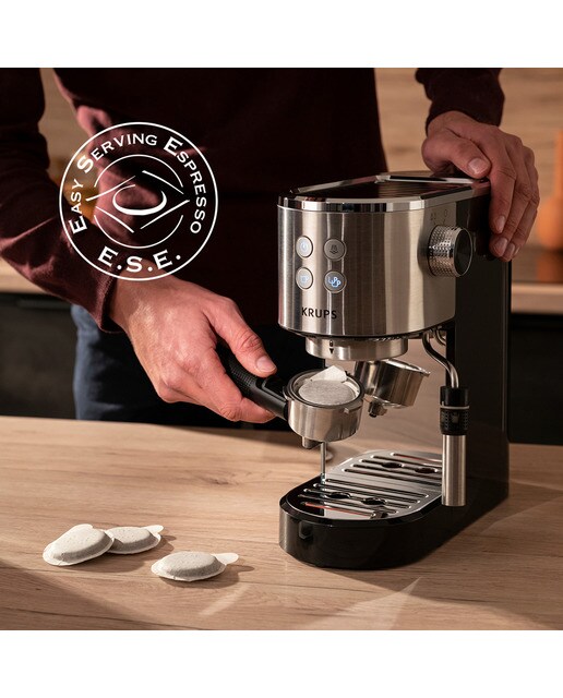 Cafetera espresso manual Krups XP444C con vaporizador de leche Acero Inox-9