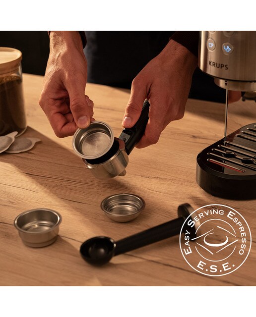 Cafetera espresso manual Krups XP444C con vaporizador de leche Acero Inox-10