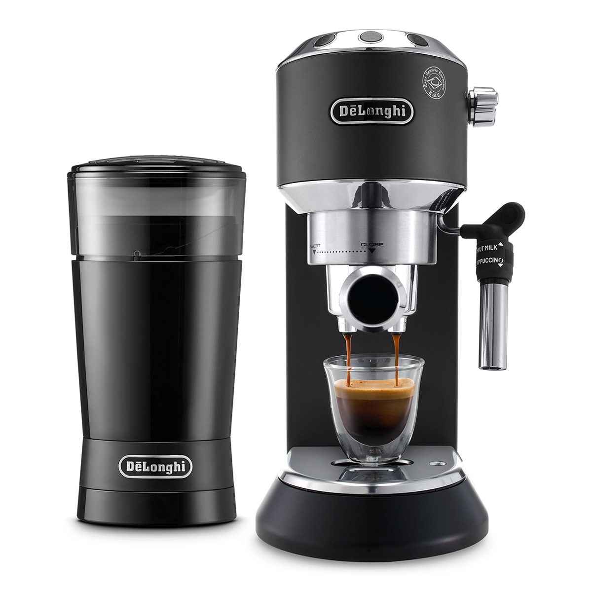 De’Longhi – Cafetera espresso manual Delonghi Dedica EC685BK con función Flow Stop + Molinillo de regalo.