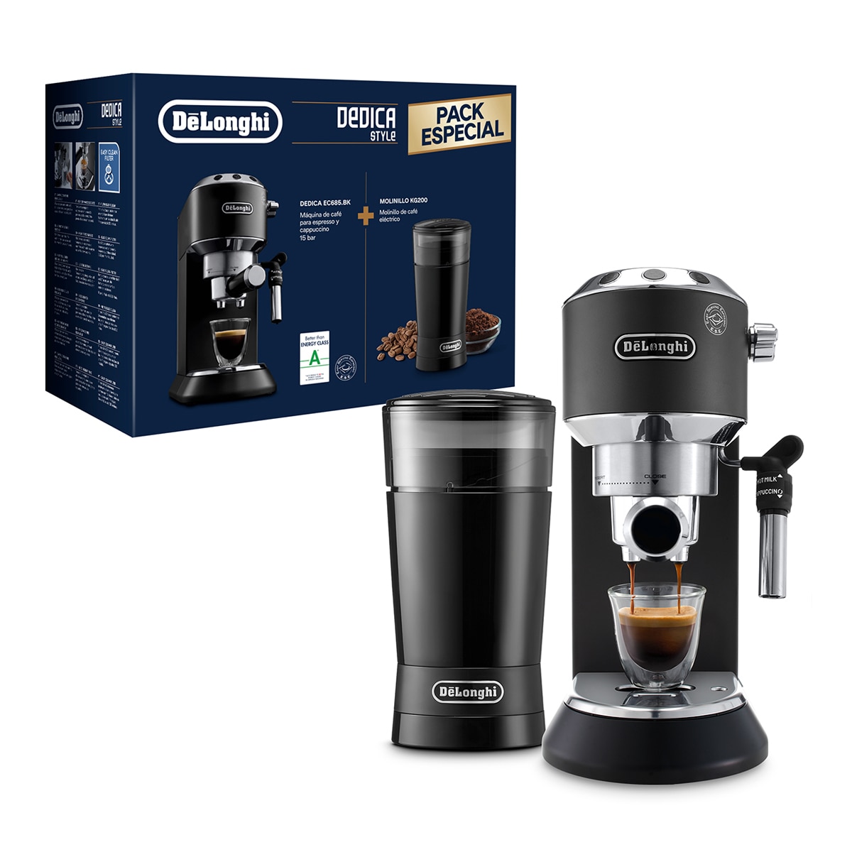 Cafetera espresso manual Delonghi Dedica EC685BK con función Flow Stop + Molinillo de regalo Negro-2