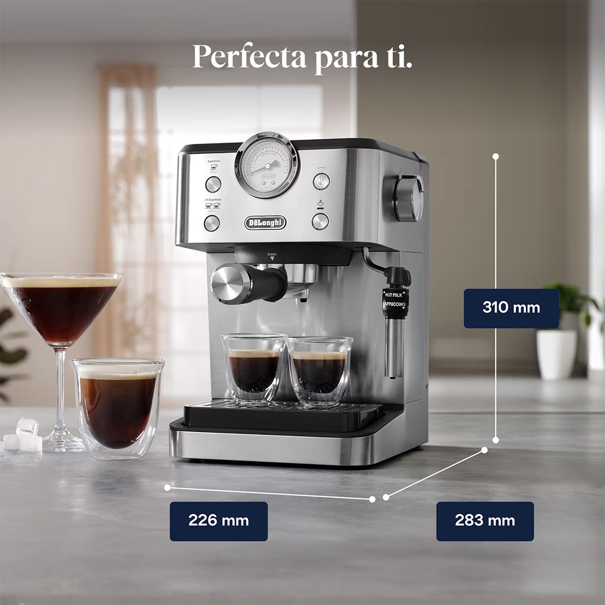 Cafetera espresso manual de bomba De'Longhi Classic EM450.M sistema Cappuccino - Metal Metal-8