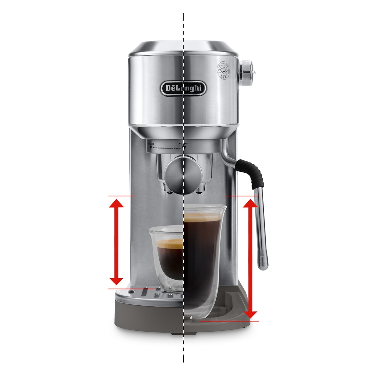 Cafetera espresso manual de bomba De´Longhi Dedica Duo EC890.M con vaporizador My latte art Plata-2