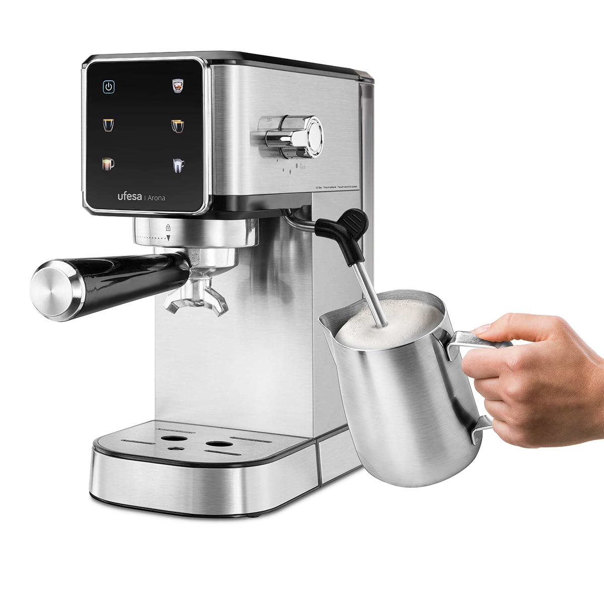 Cafetera Expresso manual Ufesa Arona con panel táctil Inox-3