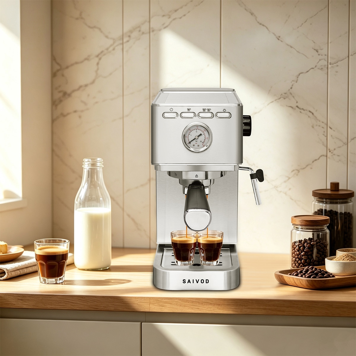 Cafetera expres Saivod CES-126 con 20 bares Inox-4
