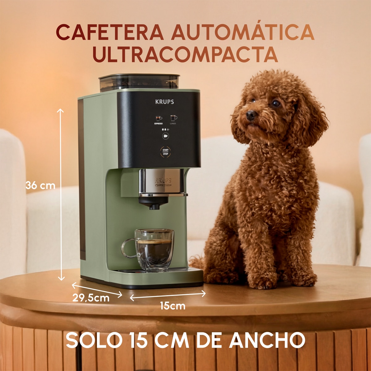 Cafetera superautomática Krups Coffee Crush Experience SA401L con 15 bares y autoprensado Verde Oliva-7