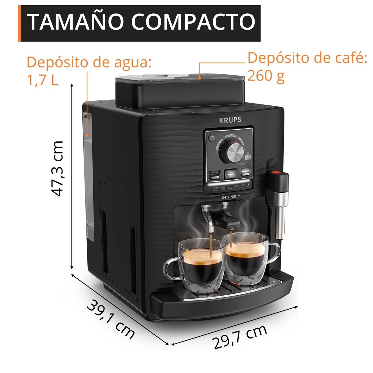 Cafetera superautomática Krups Intensity Milk EA5008 Boquilla de vapor, 4 Bebidas Negro-2