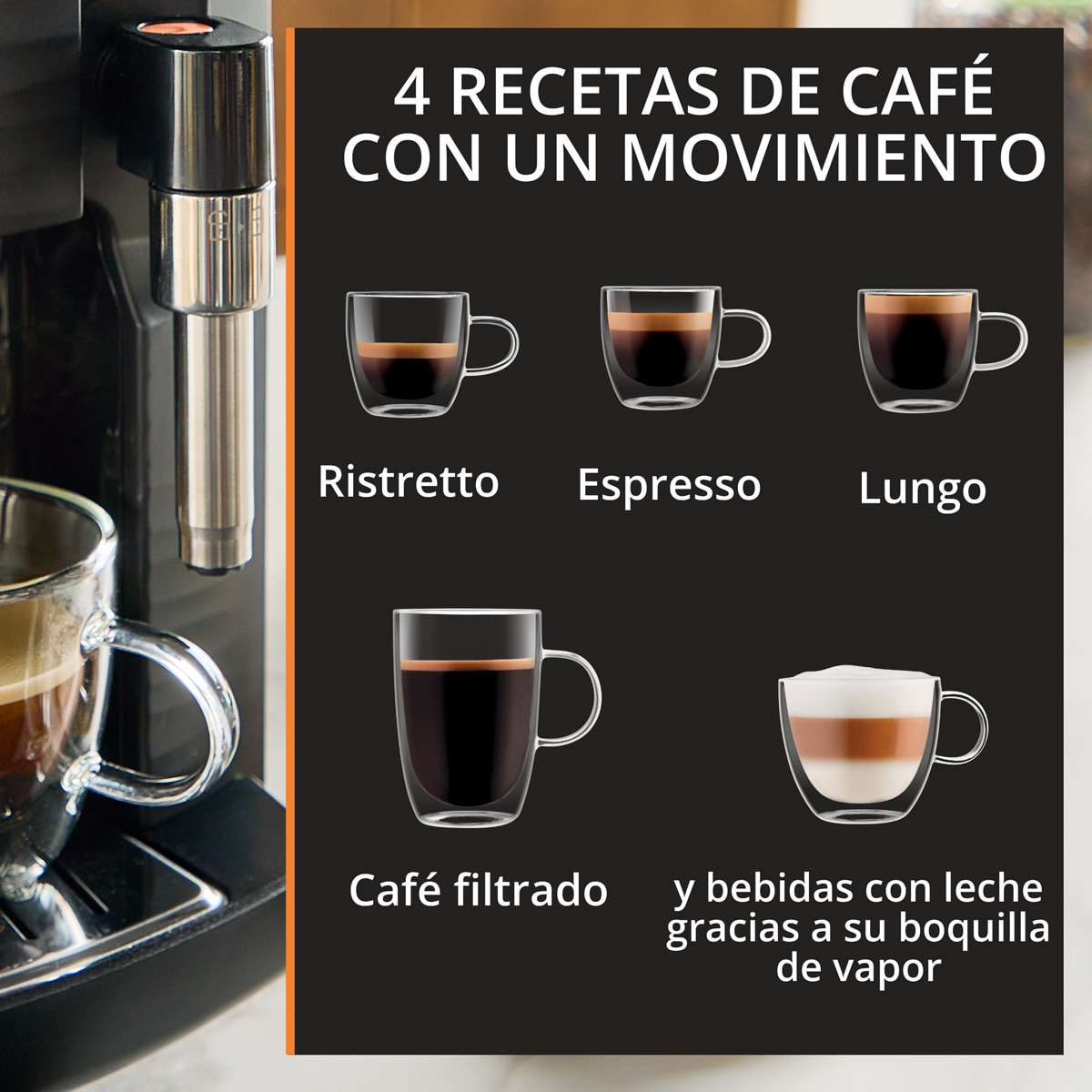 Cafetera superautomática Krups Intensity Milk EA5008 Boquilla de vapor, 4 Bebidas Negro-3