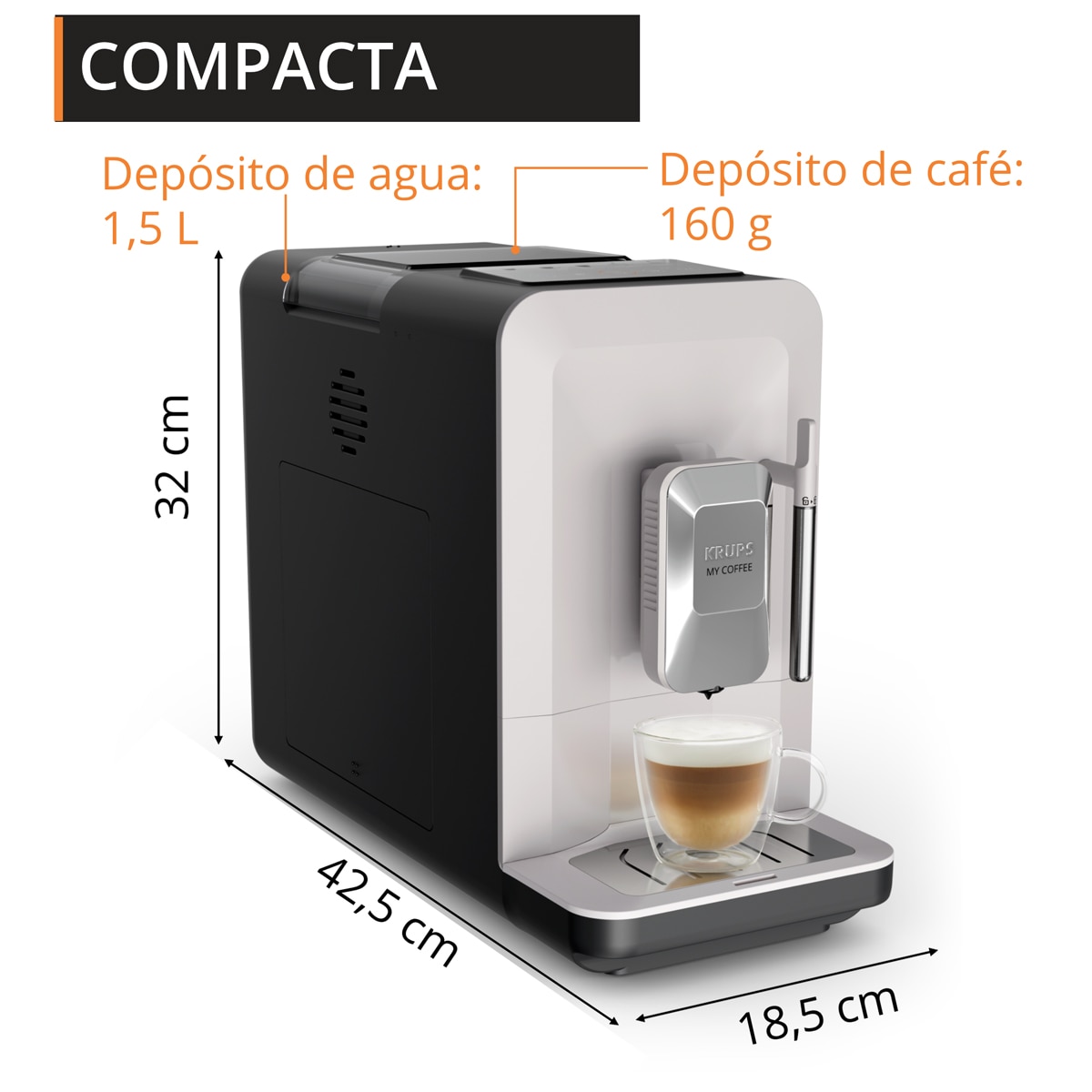 Cafetera superautomática Krups My Coffee EA2004 Pantalla táctil, Molinillo de Acero Inoxidable Gris-2