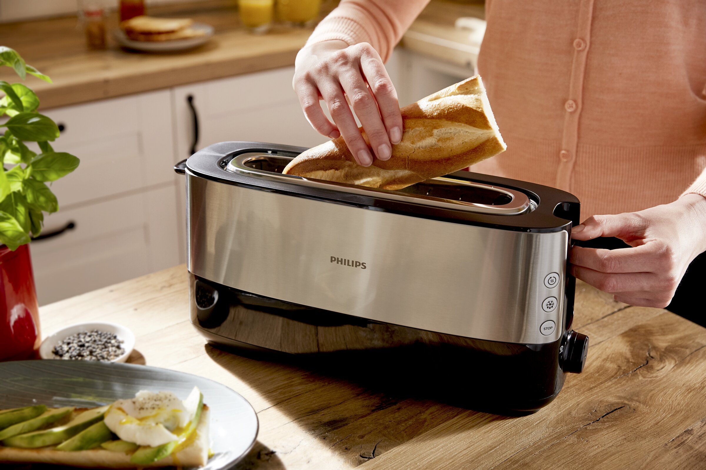 Tostador Philips HD2692/90 con ranura larga y función para panecillos Inox-5