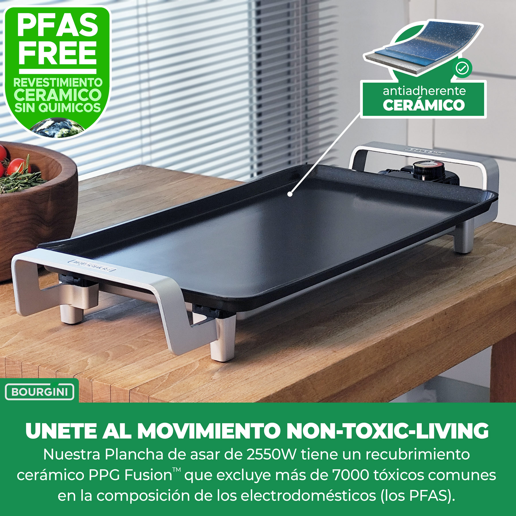 Plancha de asar Bourgini con revestimiento cerámico 8